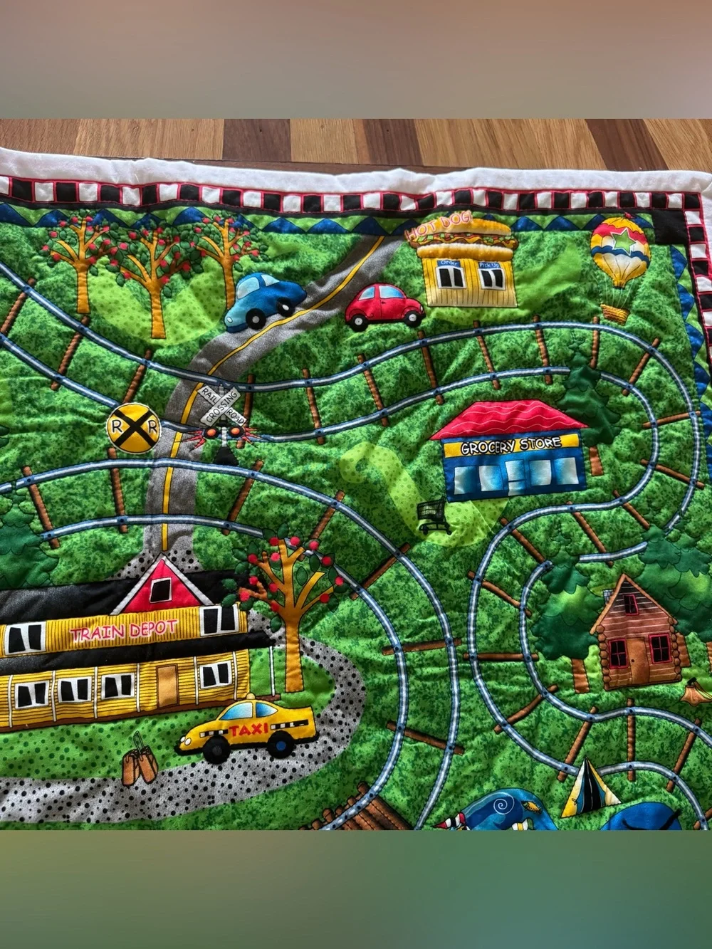Handmade Train Railroad Play Mat Quilt 42x34 Kids Nursery Choo Choo